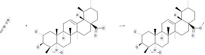 Asiatic acid can be used to produce 2a,3b,23-trihydroxy-urs-12-en-28-oic acid methyl ester at the temperature of 0 °C